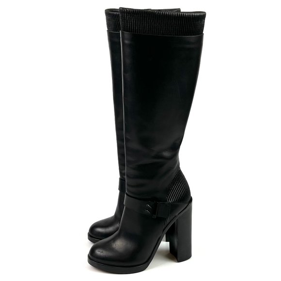 Givenchy Shoes - Givenchy Womens Knee High Boots Size 7 US Black Leather Ribbed Platform Heeled